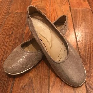 Clarks Gold Snakeskin Flats